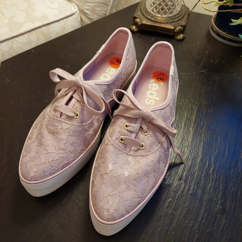 NEW! Keds Women's Point Lace Celebrations Platform Lace-up Pink Sneakers Sz 9.5